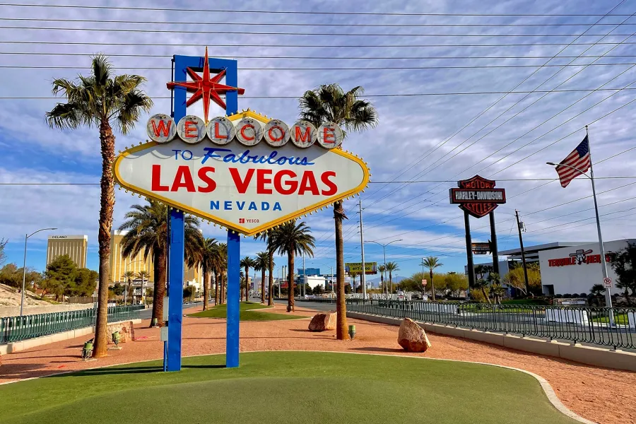 welcome to las vegas nevada sign on a sunny day