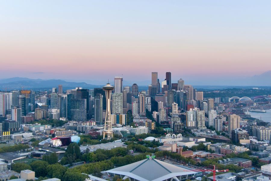 view of downtown seattle with space needle in center