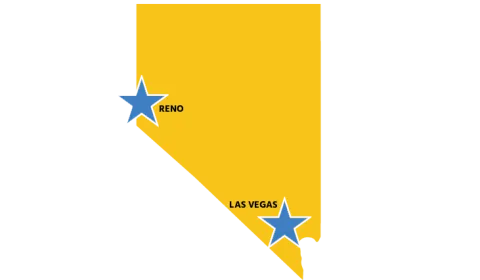 map of nevada with stars on reno and las vegas