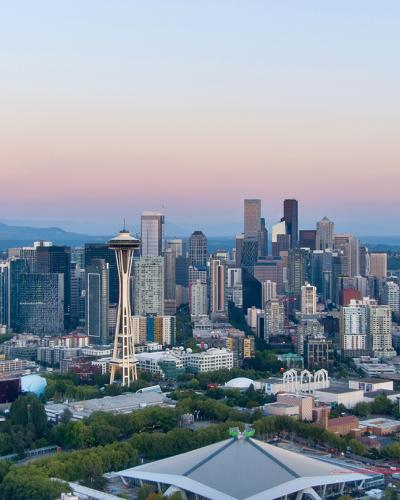 view of downtown seattle with space needle in center